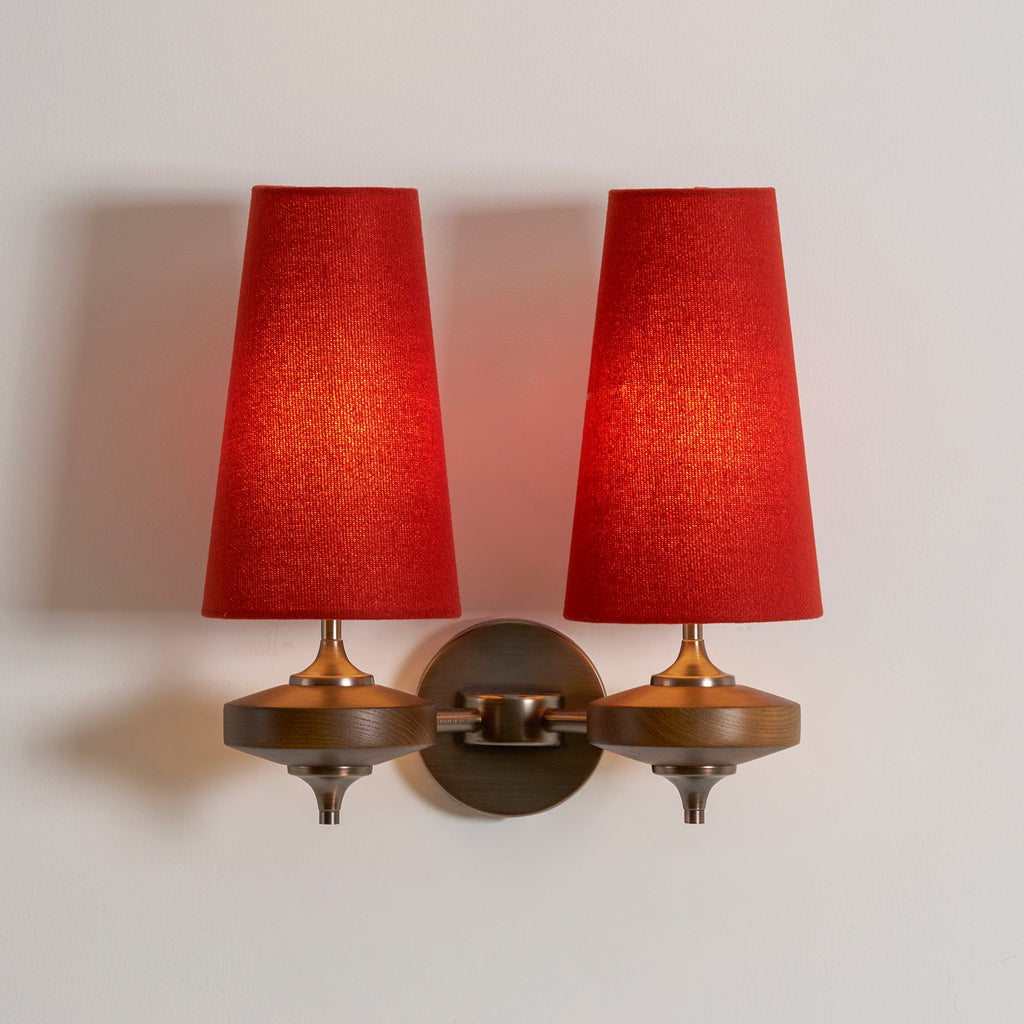 Tamsin | Walnut Wall Sconce, Fabric Shade Bedside Wall Lamp