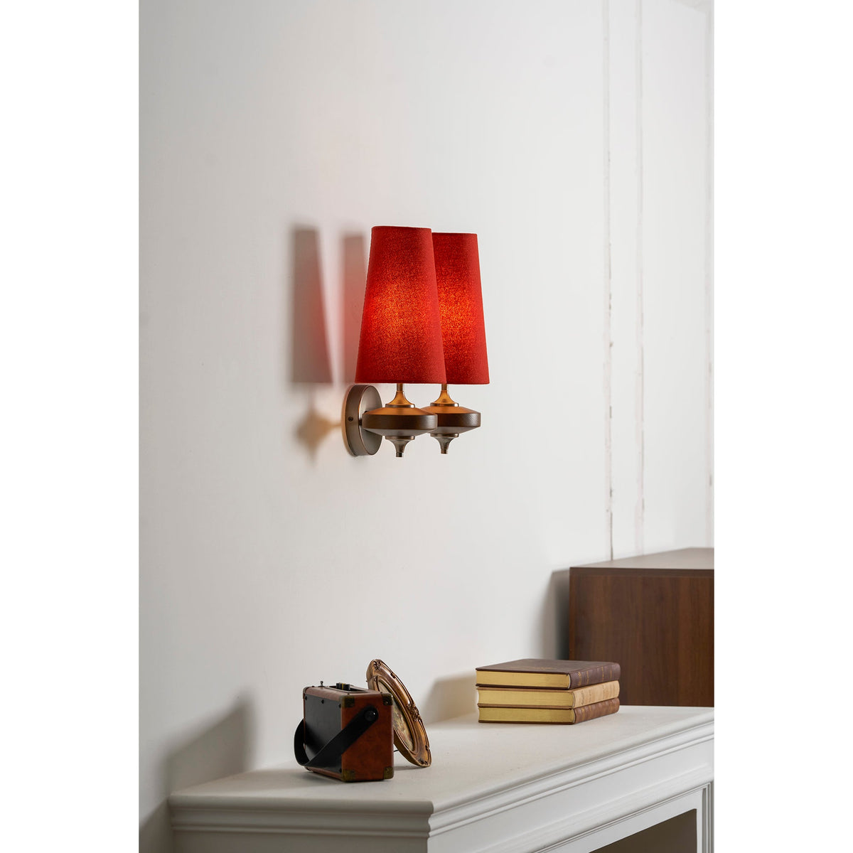 Tamsin | Walnut Wall Sconce, Fabric Shade Bedside Wall Lamp