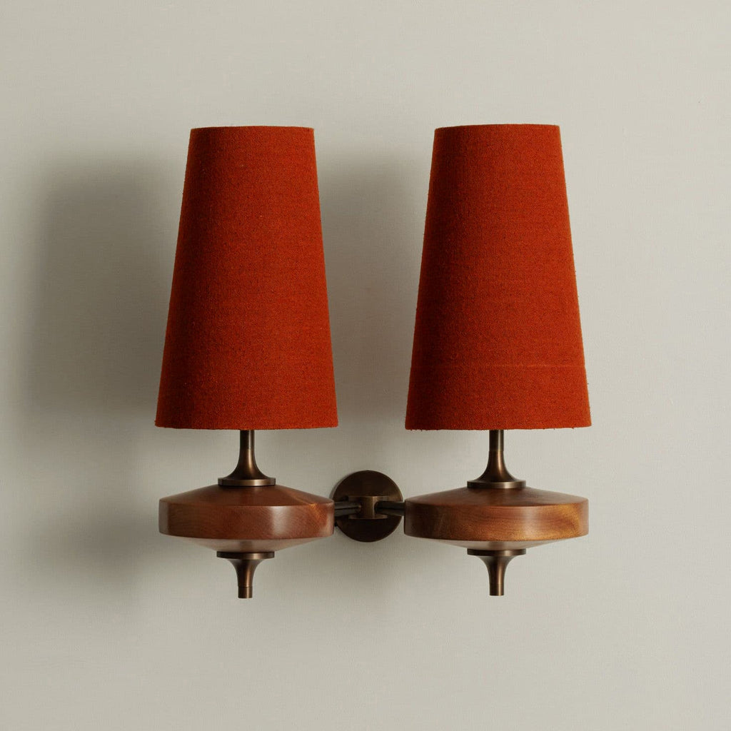 Tamsin | Walnut Wall Sconce, Fabric Shade Bedside Wall Lamp