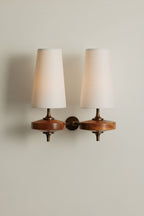 Tamsin | Walnut Wall Sconce, Fabric Shade Bedside Wall Lamp