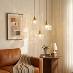 Jewel | Hammered Glass Brass Pendant Light, Mini Kitchen Island Lamp for Dining Room and Entryway