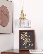 Jewel | Hammered Glass Brass Pendant Light, Mini Kitchen Island Lamp for Dining Room and Entryway