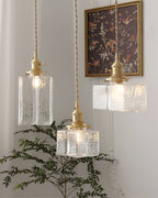 Jewel | Hammered Glass Brass Pendant Light, Mini Kitchen Island Lamp for Dining Room and Entryway