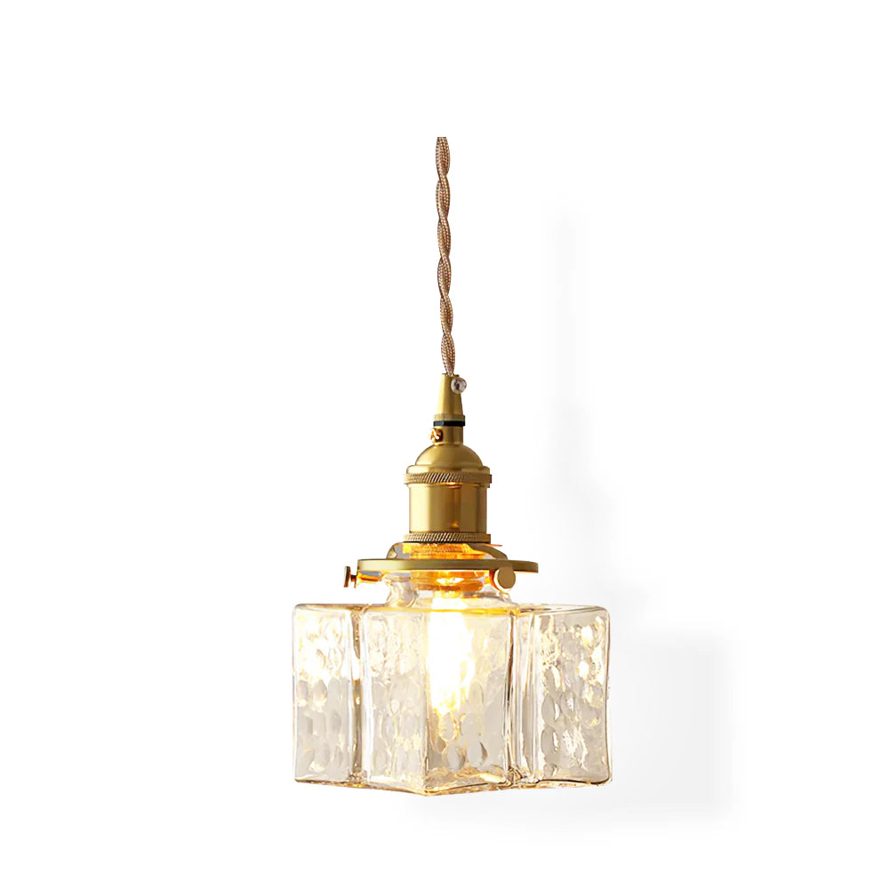Jewel | Hammered Glass Brass Pendant Light, Mini Kitchen Island Lamp for Dining Room and Entryway