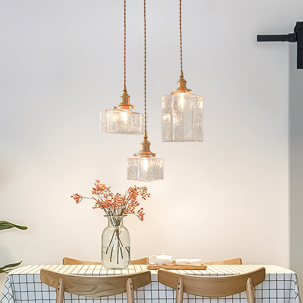 Jewel | Hammered Glass Brass Pendant Light, Mini Kitchen Island Lamp for Dining Room and Entryway