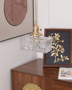 Jewel | Hammered Glass Brass Pendant Light, Mini Kitchen Island Lamp for Dining Room and Entryway