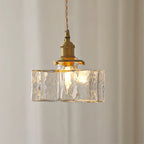 Jewel | Hammered Glass Brass Pendant Light, Mini Kitchen Island Lamp for Dining Room and Entryway