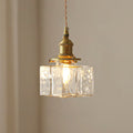 Jewel | Hammered Glass Brass Pendant Light, Mini Kitchen Island Lamp for Dining Room and Entryway