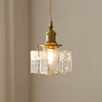 Jewel | Hammered Glass Brass Pendant Light, Mini Kitchen Island Lamp for Dining Room and Entryway