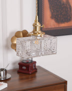 Jewel | Hammered Glass Brass Pendant Light, Mini Kitchen Island Lamp for Dining Room and Entryway