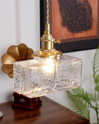 Jewel | Hammered Glass Brass Pendant Light, Mini Kitchen Island Lamp for Dining Room and Entryway