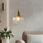 Jewel | Hammered Glass Brass Pendant Light, Mini Kitchen Island Lamp for Dining Room and Entryway