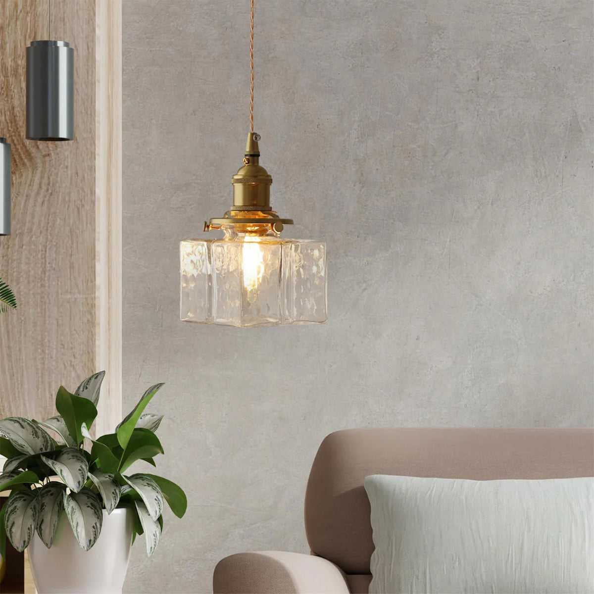 Jewel | Hammered Glass Brass Pendant Light, Mini Kitchen Island Lamp for Dining Room and Entryway