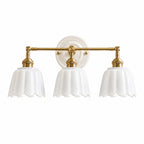 Lior | Ceramic Wall Sconce, Vintage Scalloped Flower Brass Wall Light, Bathroom Vanity Light