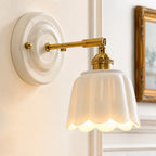 Lior | Ceramic Wall Sconce, Vintage Scalloped Flower Brass Wall Light, Bathroom Vanity Light