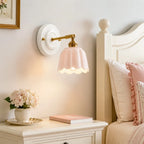 Lior | Ceramic Wall Sconce, Vintage Scalloped Flower Brass Wall Light, Bathroom Vanity Light