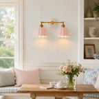 Lior | Ceramic Wall Sconce, Vintage Scalloped Flower Brass Wall Light, Bathroom Vanity Light