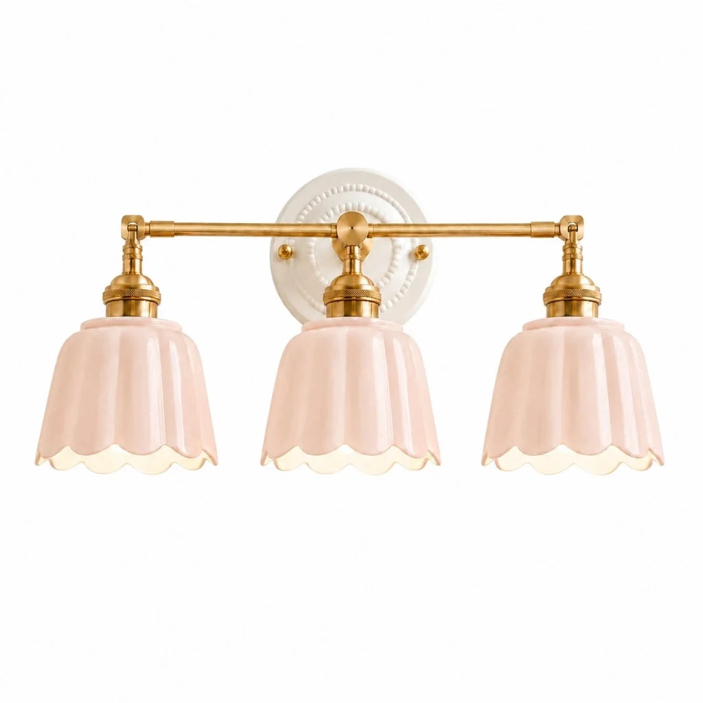 Lior | Ceramic Wall Sconce, Vintage Scalloped Flower Brass Wall Light, Bathroom Vanity Light