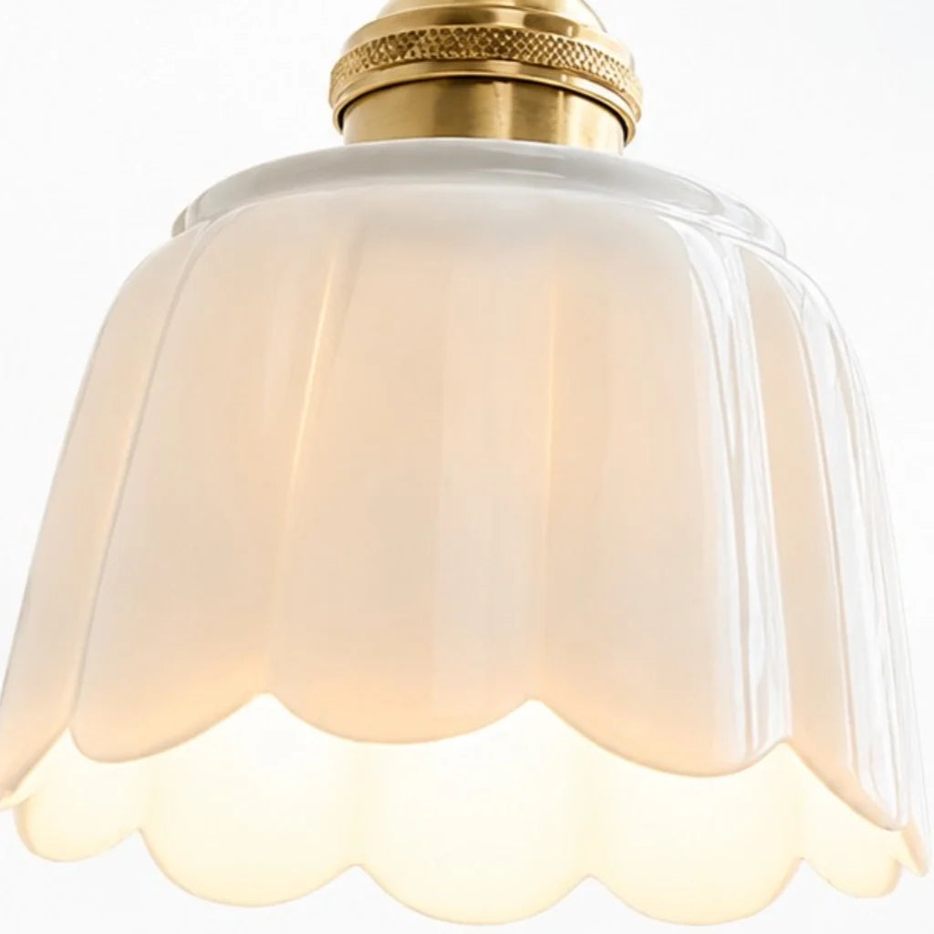 Lior | Ceramic Wall Sconce, Vintage Scalloped Flower Brass Wall Light, Bathroom Vanity Light