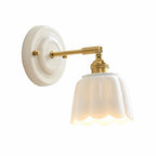 Lior | Ceramic Wall Sconce, Vintage Scalloped Flower Brass Wall Light, Bathroom Vanity Light
