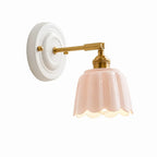 Lior | Ceramic Wall Sconce, Vintage Scalloped Flower Brass Wall Light, Bathroom Vanity Light