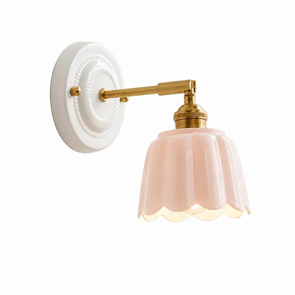 Lior | Ceramic Wall Sconce, Vintage Scalloped Flower Brass Wall Light, Bathroom Vanity Light