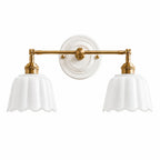 Lior | Ceramic Wall Sconce, Vintage Scalloped Flower Brass Wall Light, Bathroom Vanity Light