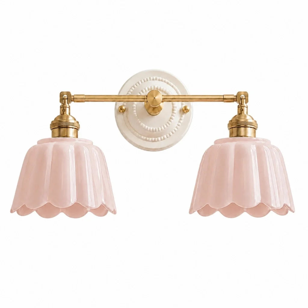 Lior | Ceramic Wall Sconce, Vintage Scalloped Flower Brass Wall Light, Bathroom Vanity Light