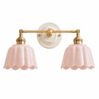 Lior | Ceramic Wall Sconce, Vintage Scalloped Flower Brass Wall Light, Bathroom Vanity Light