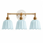 Lior | Ceramic Wall Sconce, Vintage Scalloped Flower Brass Wall Light, Bathroom Vanity Light