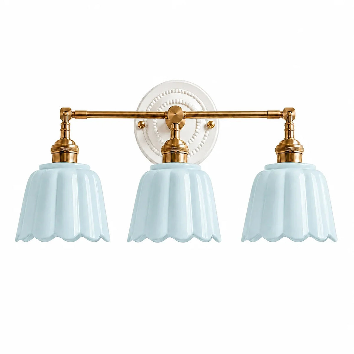 Lior | Ceramic Wall Sconce, Vintage Scalloped Flower Brass Wall Light, Bathroom Vanity Light