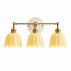 Lior | Ceramic Wall Sconce, Vintage Scalloped Flower Brass Wall Light, Bathroom Vanity Light