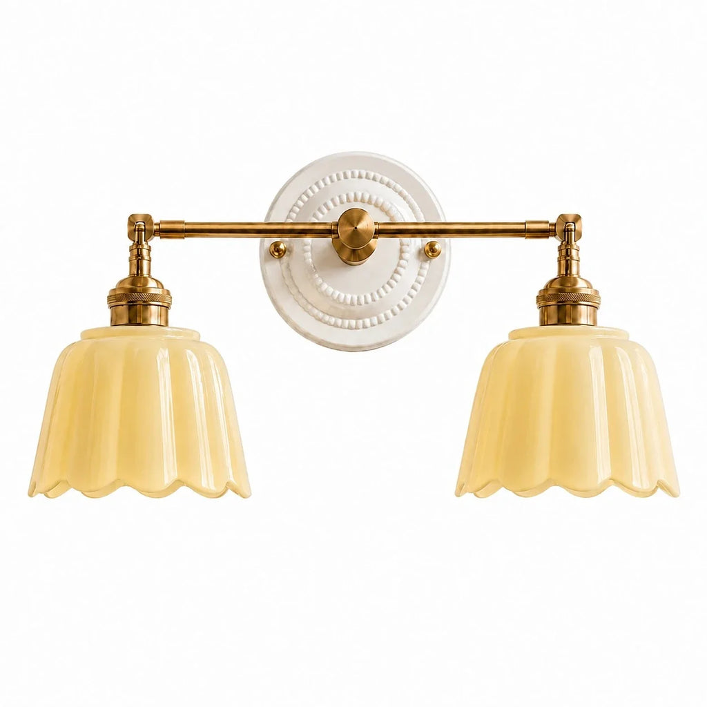 Lior | Ceramic Wall Sconce, Vintage Scalloped Flower Brass Wall Light, Bathroom Vanity Light