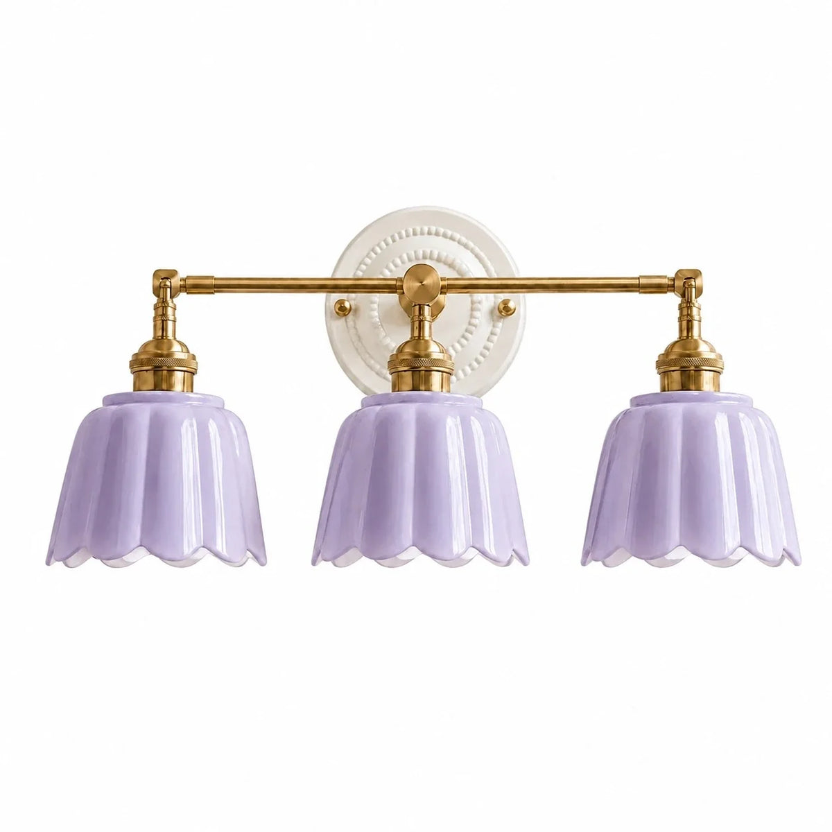 Lior | Ceramic Wall Sconce, Vintage Scalloped Flower Brass Wall Light, Bathroom Vanity Light