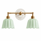 Lior | Ceramic Wall Sconce, Vintage Scalloped Flower Brass Wall Light, Bathroom Vanity Light