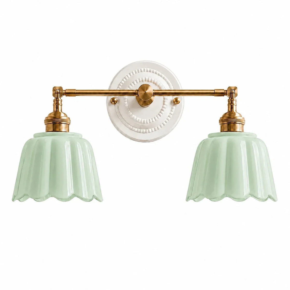 Lior | Ceramic Wall Sconce, Vintage Scalloped Flower Brass Wall Light, Bathroom Vanity Light