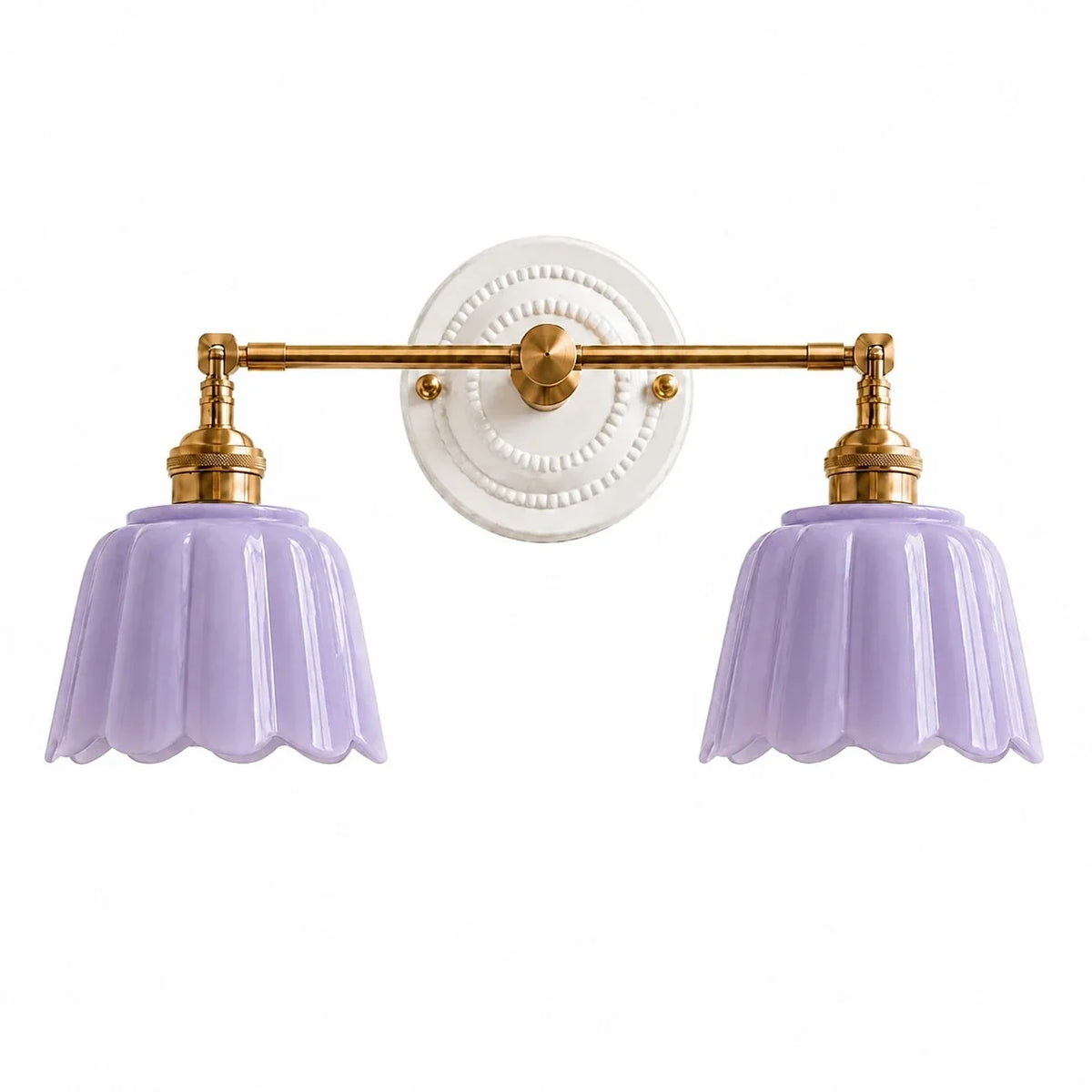 Lior | Ceramic Wall Sconce, Vintage Scalloped Flower Brass Wall Light, Bathroom Vanity Light