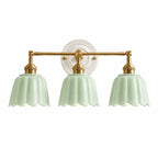 Lior | Ceramic Wall Sconce, Vintage Scalloped Flower Brass Wall Light, Bathroom Vanity Light