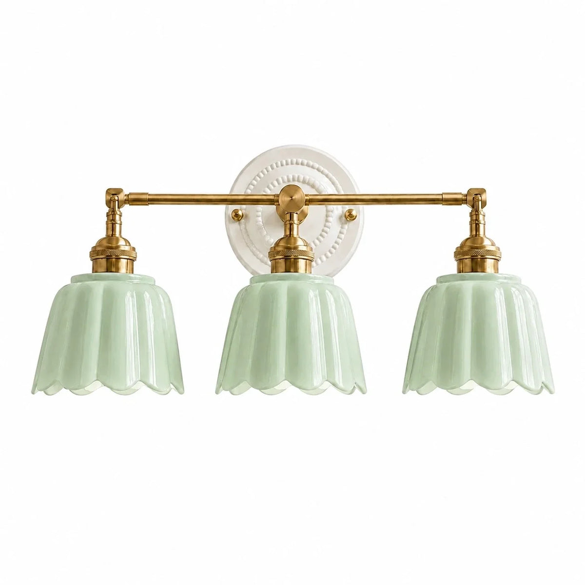 Lior | Ceramic Wall Sconce, Vintage Scalloped Flower Brass Wall Light, Bathroom Vanity Light