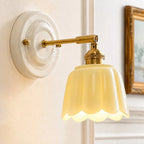 Lior | Ceramic Wall Sconce, Vintage Scalloped Flower Brass Wall Light, Bathroom Vanity Light