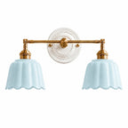 Lior | Ceramic Wall Sconce, Vintage Scalloped Flower Brass Wall Light, Bathroom Vanity Light