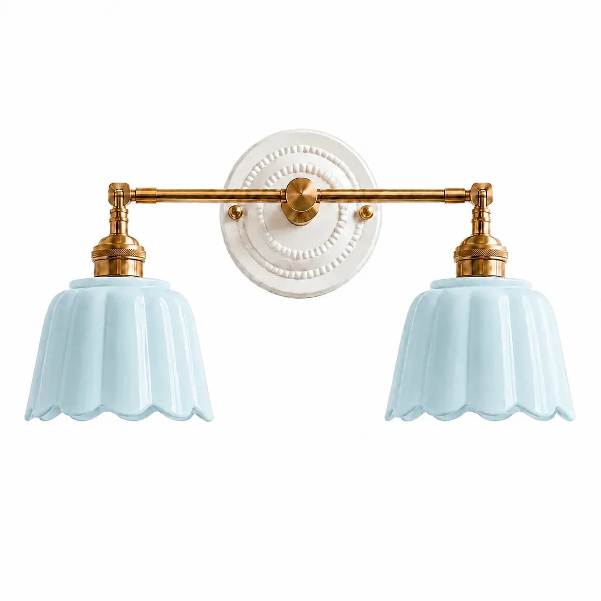 Lior | Ceramic Wall Sconce, Vintage Scalloped Flower Brass Wall Light, Bathroom Vanity Light