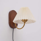Hollis | Plug In Wall Sconce, Pleated Shade Wood Wall Lamp, Set of 2 Option
