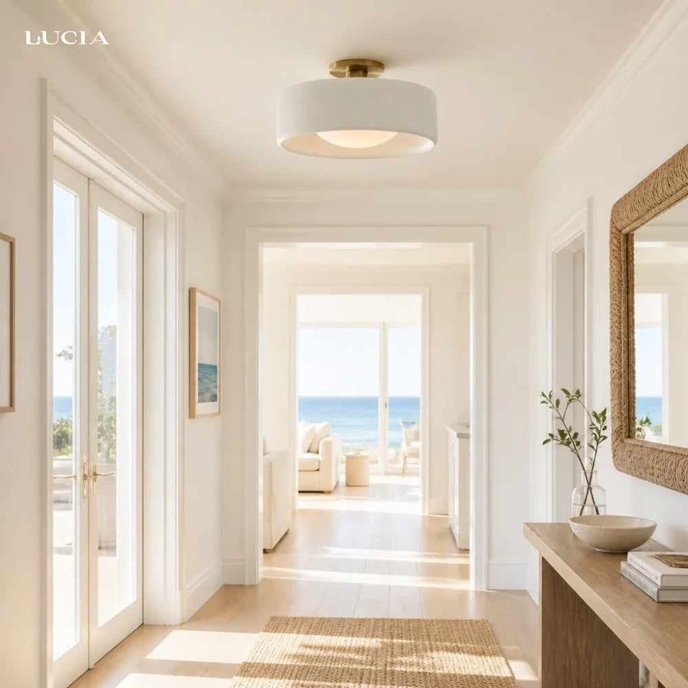 Glaze | Porcelain Semi Flush Mount Ceiling Light, Colorful Ceramic Ceiling Lamp, Modern Brass Fixture