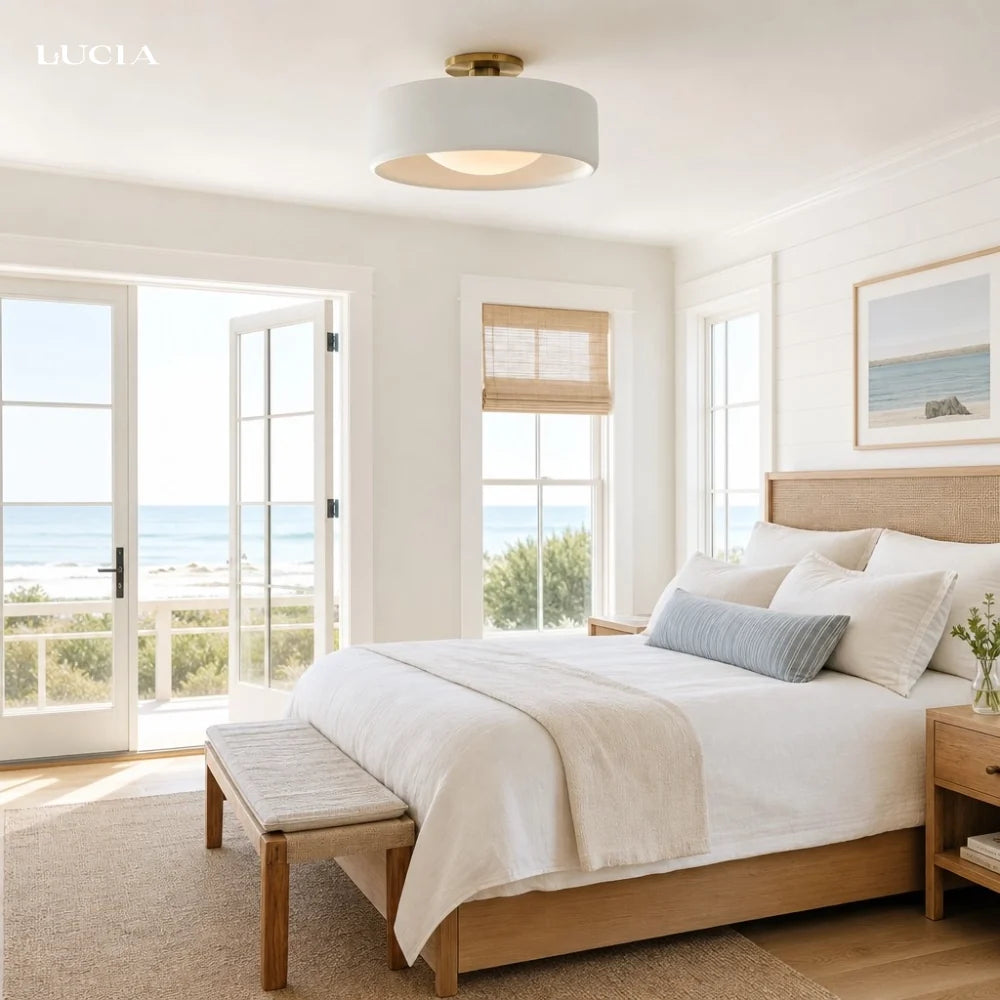 Glaze | Porcelain Semi Flush Mount Ceiling Light, Colorful Ceramic Ceiling Lamp, Modern Brass Fixture