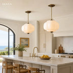 Juniper | Pumpkin Glass Pendant Light, Antique Brass Semi Flush Ceiling Light, Ribbed Colored Glass