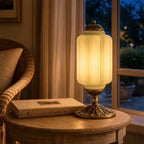 Lumi | Ribbed Glass Table Lamp, French Vintage Bedside Lamp with Brass Base, Milk Glass Desk Lamp