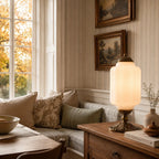 Lumi | Ribbed Glass Table Lamp, French Vintage Bedside Lamp with Brass Base, Milk Glass Desk Lamp