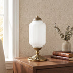 Lumi | Ribbed Glass Table Lamp, French Vintage Bedside Lamp with Brass Base, Milk Glass Desk Lamp