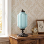 Lumi | Ribbed Glass Table Lamp, French Vintage Bedside Lamp with Brass Base, Milk Glass Desk Lamp